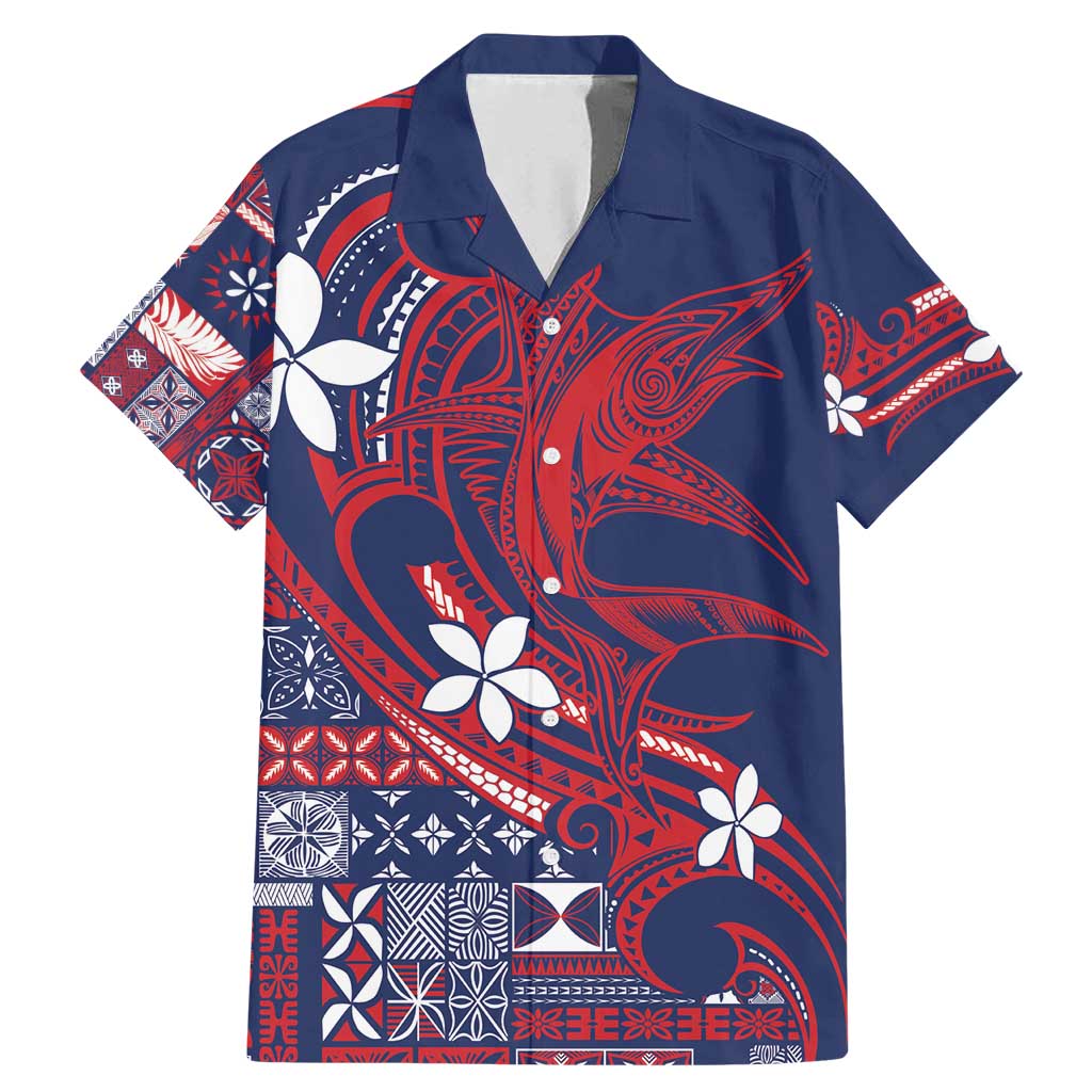 Samoa Manuia le Aso Tuto'atasi Family Matching Mermaid Dress and Hawaiian Shirt Siapo Mamanu Mix Tatau Marlin - Flag Color LT7 Dad's Shirt - Short Sleeve Blue - Polynesian Pride