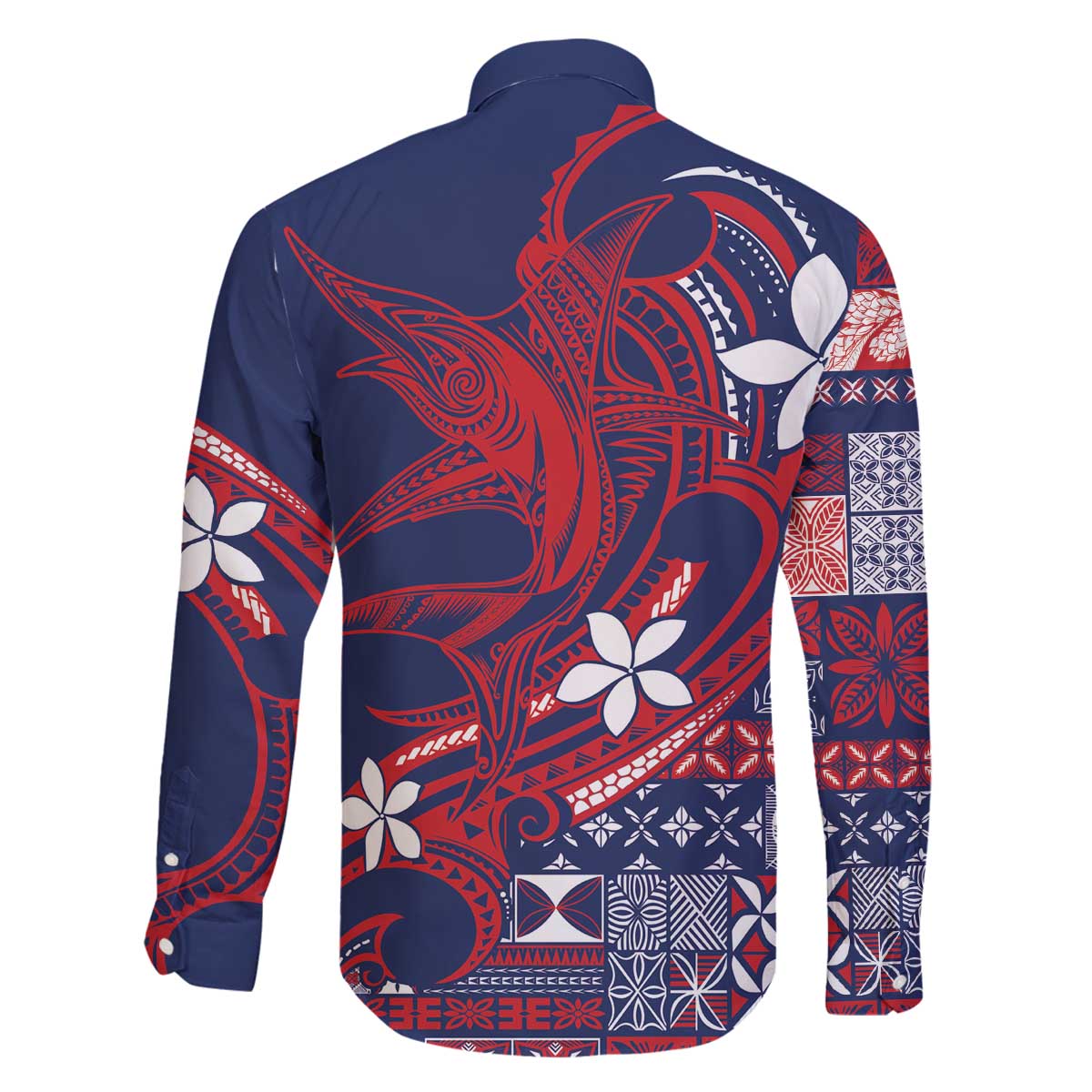 Samoa Manuia le Aso Tuto'atasi Family Matching Off The Shoulder Long Sleeve Dress and Hawaiian Shirt Siapo Mamanu Mix Tatau Marlin - Flag Color LT7 - Polynesian Pride