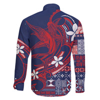 Samoa Manuia le Aso Tuto'atasi Family Matching Off The Shoulder Long Sleeve Dress and Hawaiian Shirt Siapo Mamanu Mix Tatau Marlin - Flag Color LT7 - Polynesian Pride