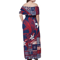 Samoa Manuia le Aso Tuto'atasi Family Matching Off Shoulder Maxi Dress and Hawaiian Shirt Siapo Mamanu Mix Tatau Marlin - Flag Color LT7 - Polynesian Pride