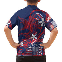Samoa Manuia le Aso Tuto'atasi Family Matching Off Shoulder Short Dress and Hawaiian Shirt Siapo Mamanu Mix Tatau Marlin - Flag Color LT7 - Polynesian Pride