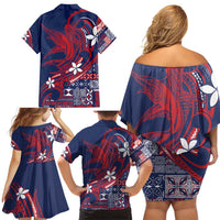 Samoa Manuia le Aso Tuto'atasi Family Matching Off Shoulder Short Dress and Hawaiian Shirt Siapo Mamanu Mix Tatau Marlin - Flag Color LT7 - Polynesian Pride