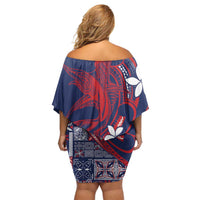 Samoa Manuia le Aso Tuto'atasi Family Matching Off Shoulder Short Dress and Hawaiian Shirt Siapo Mamanu Mix Tatau Marlin - Flag Color LT7 - Polynesian Pride