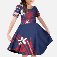Samoa Manuia le Aso Tuto'atasi Family Matching Puletasi and Hawaiian Shirt Siapo Mamanu Mix Tatau Marlin - Flag Color LT7 Daughter's Dress Blue - Polynesian Pride