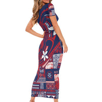 Samoa Manuia le Aso Tuto'atasi Family Matching Short Sleeve Bodycon Dress and Hawaiian Shirt Siapo Mamanu Mix Tatau Marlin - Flag Color LT7 - Polynesian Pride