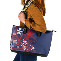 Samoa Manuia le Aso Tuto'atasi Leather Tote Bag Siapo Mamanu Mix Tatau Marlin - Flag Color