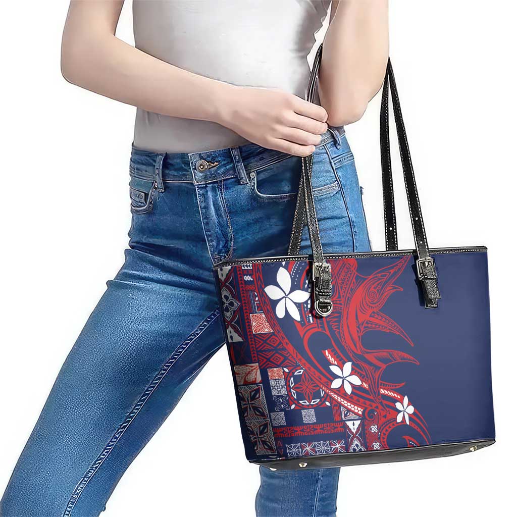 Samoa Manuia le Aso Tuto'atasi Leather Tote Bag Siapo Mamanu Mix Tatau Marlin - Flag Color