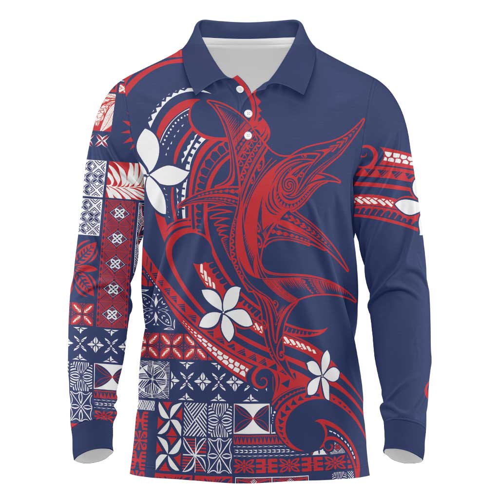Samoa Manuia le Aso Tuto'atasi Long Sleeve Polo Shirt Siapo Mamanu Mix Tatau Marlin - Flag Color