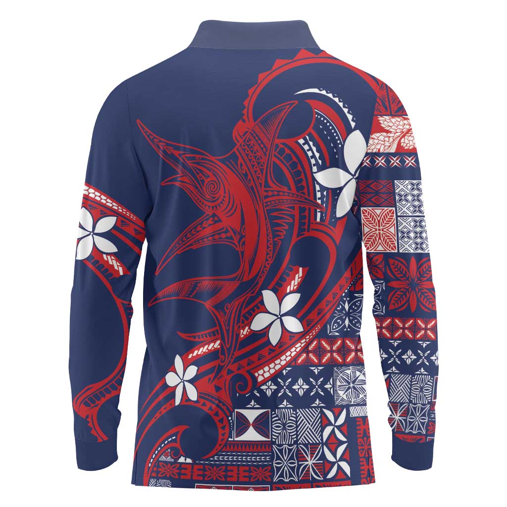 Samoa Manuia le Aso Tuto'atasi Long Sleeve Polo Shirt Siapo Mamanu Mix Tatau Marlin - Flag Color