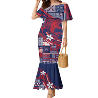 Samoa Manuia le Aso Tuto'atasi Mermaid Dress Siapo Mamanu Mix Tatau Marlin - Flag Color LT7 Women Blue - Polynesian Pride