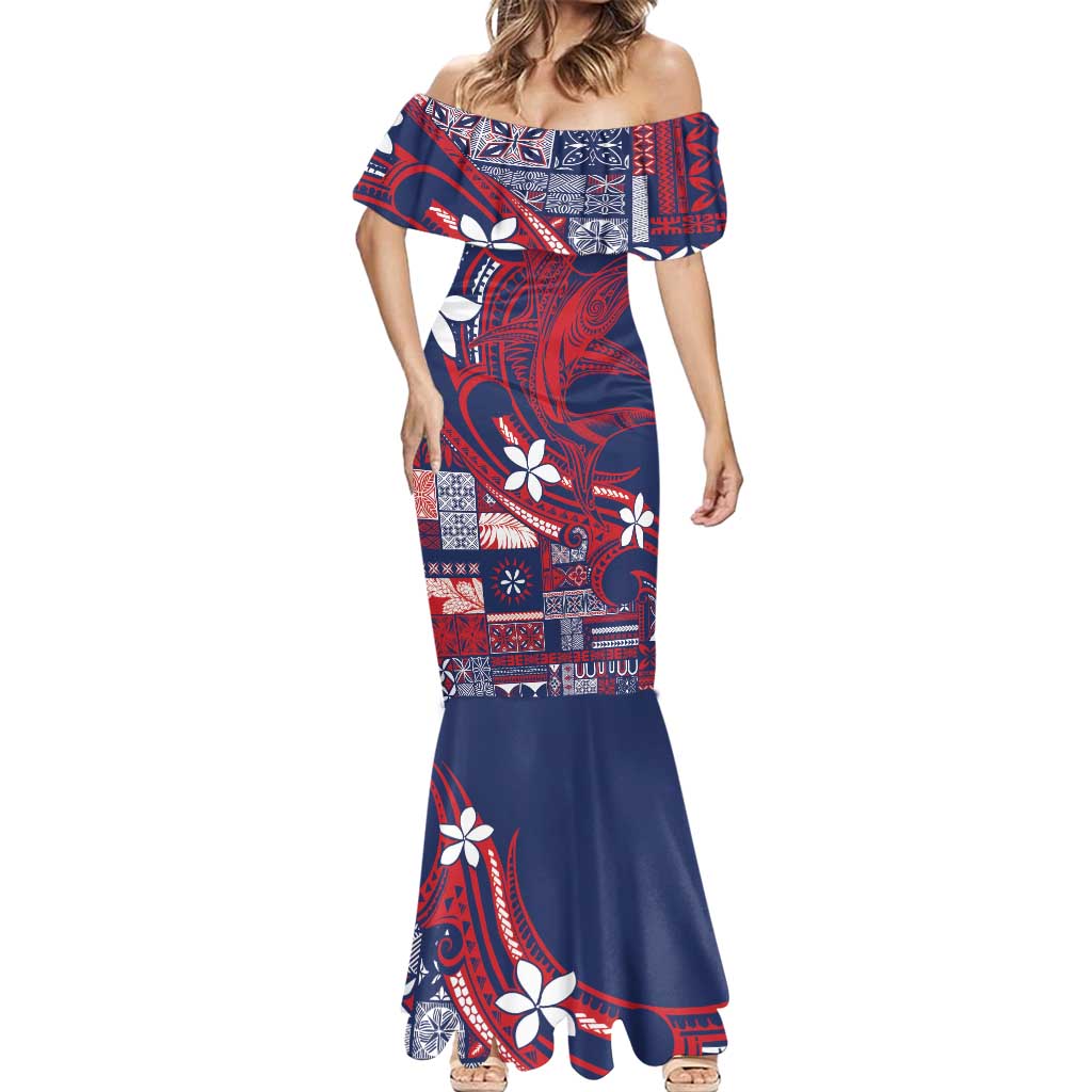 Samoa Manuia le Aso Tuto'atasi Mermaid Dress Siapo Mamanu Mix Tatau Marlin - Flag Color LT7 - Polynesian Pride