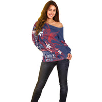 Samoa Manuia le Aso Tuto'atasi Off Shoulder Sweater Siapo Mamanu Mix Tatau Marlin - Flag Color
