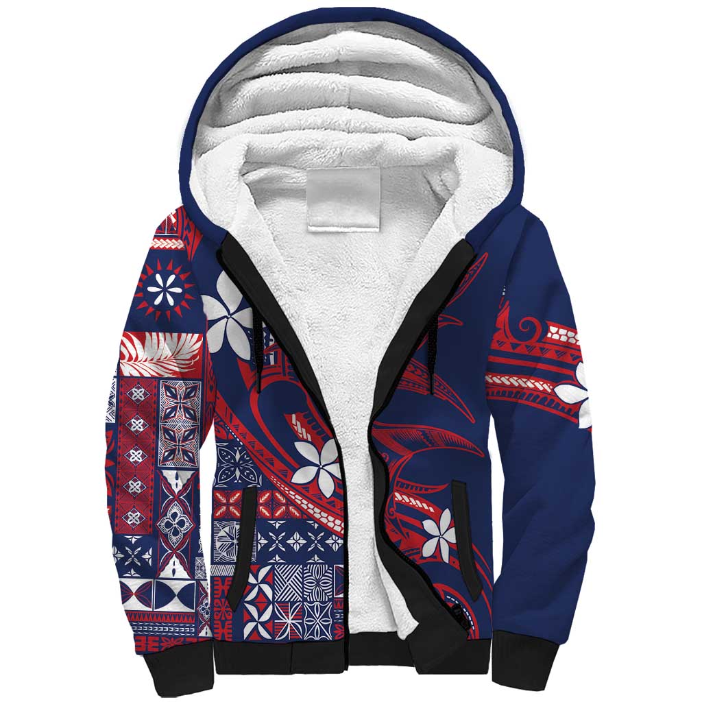 Samoa Manuia le Aso Tuto'atasi Sherpa Hoodie Siapo Mamanu Mix Tatau Marlin - Flag Color