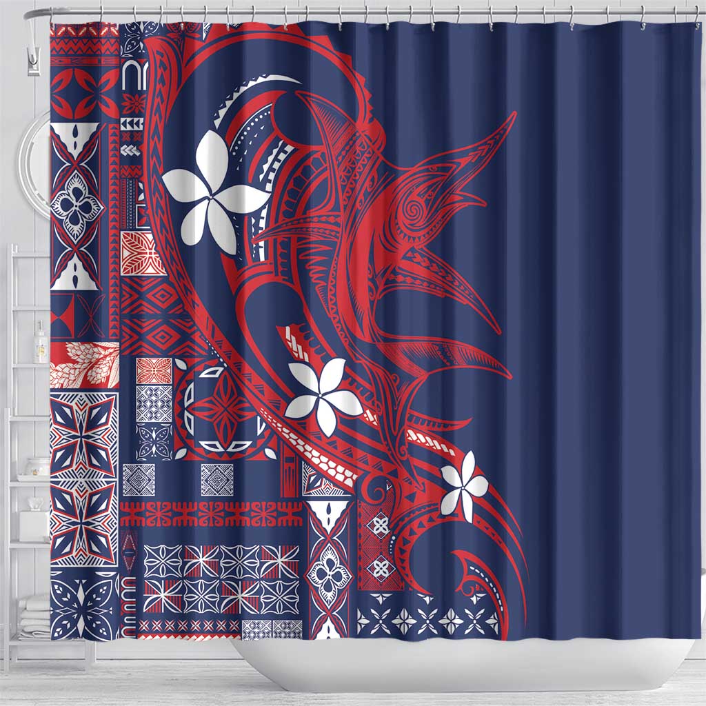 Samoa Manuia le Aso Tuto'atasi Shower Curtain Siapo Mamanu Mix Tatau Marlin - Flag Color
