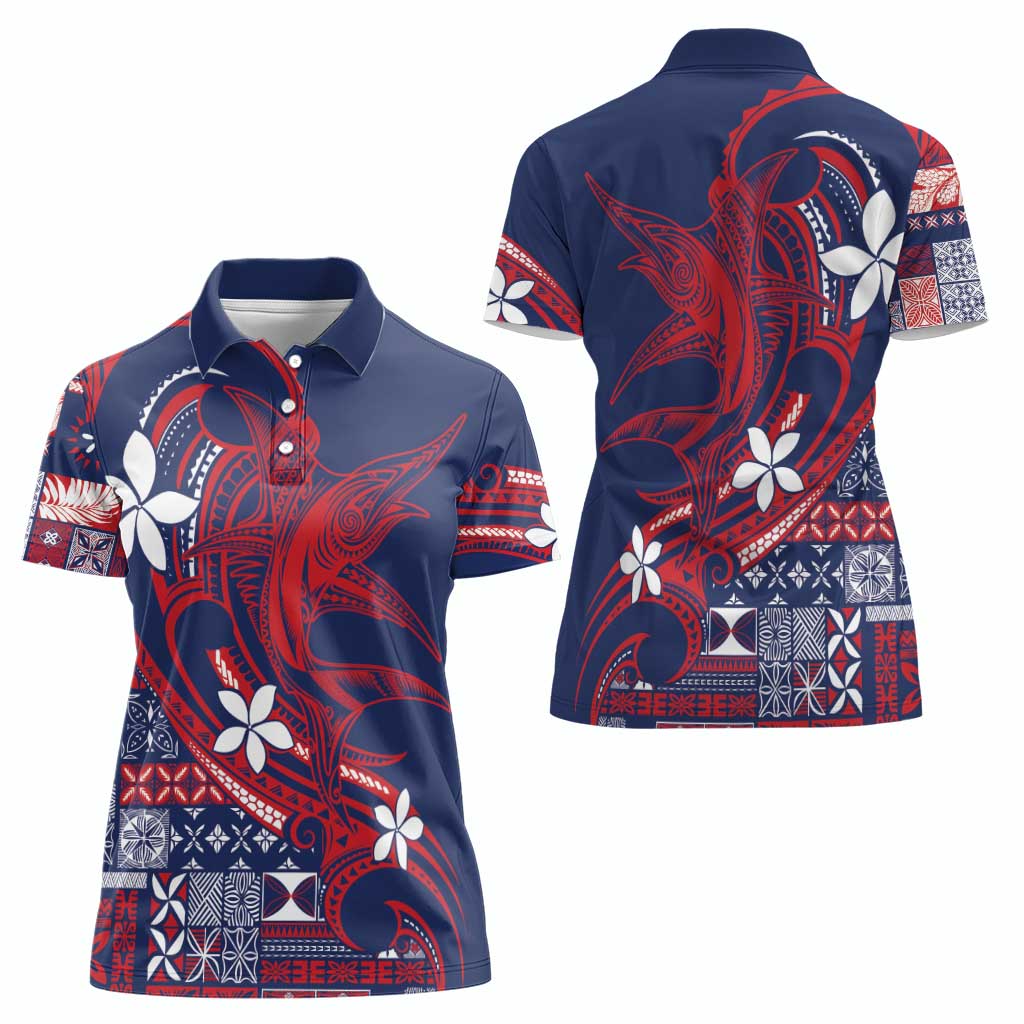 Samoa Manuia le Aso Tuto'atasi Women Polo Shirt Siapo Mamanu Mix Tatau Marlin - Flag Color LT7 - Polynesian Pride