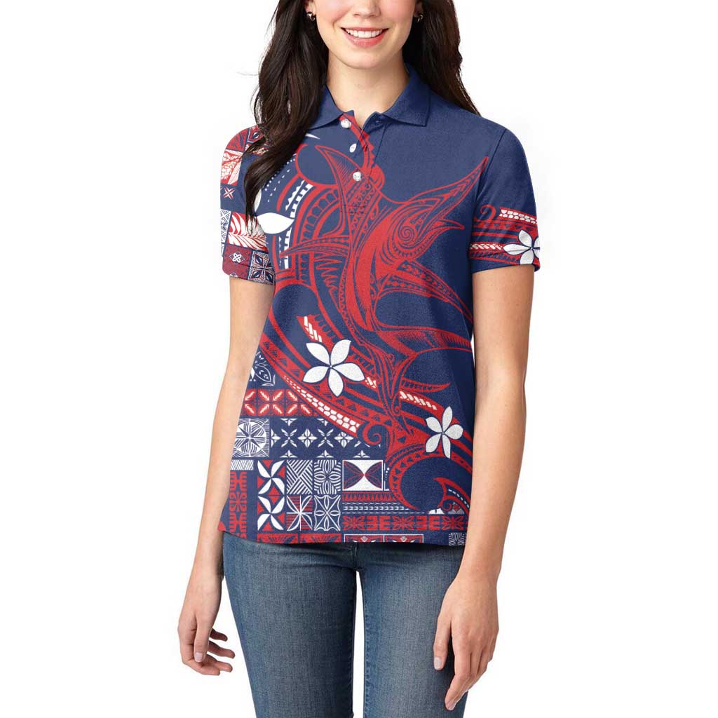 Samoa Manuia le Aso Tuto'atasi Women Polo Shirt Siapo Mamanu Mix Tatau Marlin - Flag Color LT7 - Polynesian Pride
