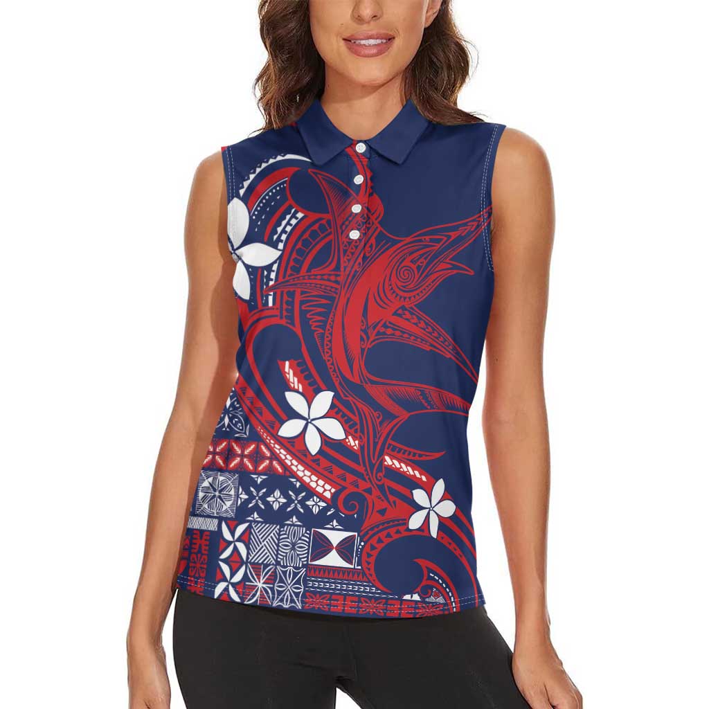 Samoa Manuia le Aso Tuto'atasi Women Sleeveless Polo Shirt Siapo Mamanu Mix Tatau Marlin - Flag Color