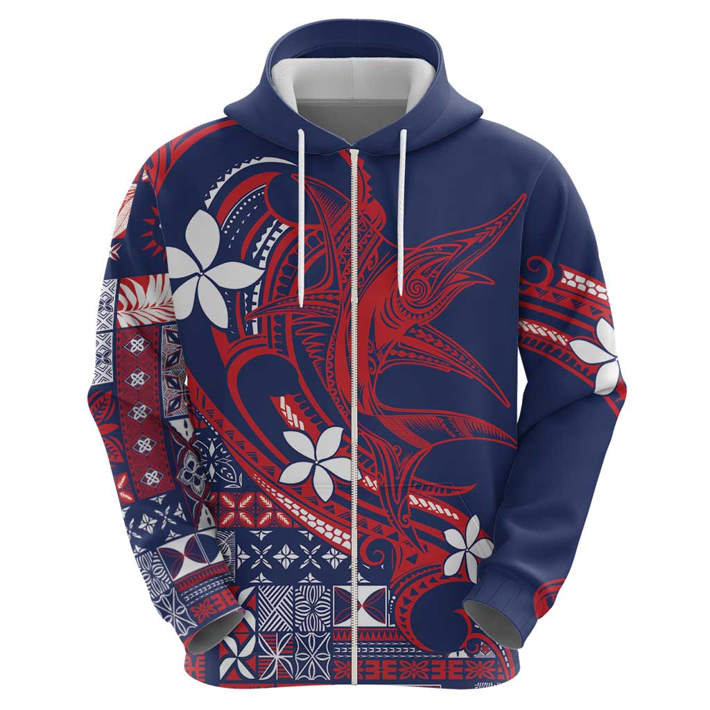 Samoa Manuia le Aso Tuto'atasi Zip Hoodie Siapo Mamanu Mix Tatau Marlin - Flag Color