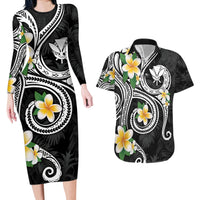 Kanaka Maoli Hawaii Plumeria Couples Matching Long Sleeve Bodycon Dress and Hawaiian Shirt Dancing Tentacles Black Style LT7 Black - Polynesian Pride