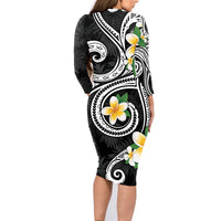 Kanaka Maoli Hawaii Plumeria Family Matching Long Sleeve Bodycon Dress and Hawaiian Shirt Dancing Tentacles Black Style LT7 - Polynesian Pride