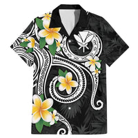 Kanaka Maoli Hawaii Plumeria Family Matching Mermaid Dress and Hawaiian Shirt Dancing Tentacles Black Style LT7 Dad's Shirt - Short Sleeve Black - Polynesian Pride