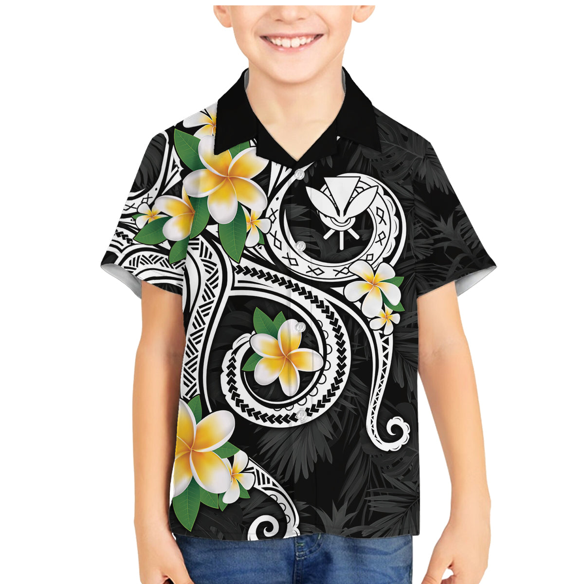 Kanaka Maoli Hawaii Plumeria Family Matching Mermaid Dress and Hawaiian Shirt Dancing Tentacles Black Style LT7 Son's Shirt Black - Polynesian Pride