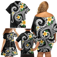 Kanaka Maoli Hawaii Plumeria Family Matching Off Shoulder Short Dress and Hawaiian Shirt Dancing Tentacles Black Style LT7 - Polynesian Pride