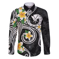 Kanaka Maoli Hawaii Plumeria Family Matching Puletasi and Hawaiian Shirt Dancing Tentacles Black Style LT7 Dad's Shirt - Long Sleeve Black - Polynesian Pride