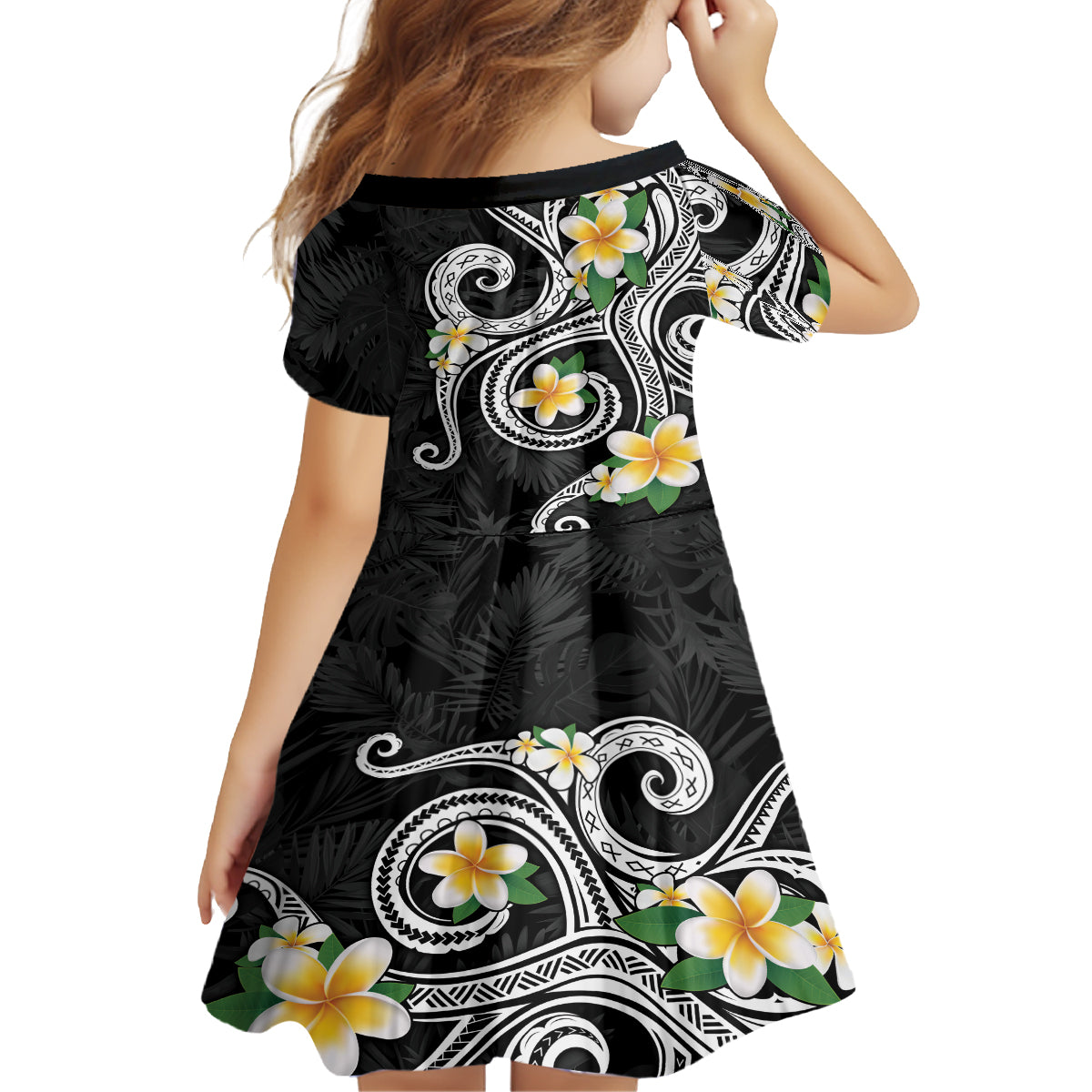 Kanaka Maoli Hawaii Plumeria Family Matching Summer Maxi Dress and Hawaiian Shirt Dancing Tentacles Black Style LT7 - Polynesian Pride