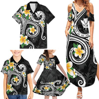 Kanaka Maoli Hawaii Plumeria Family Matching Summer Maxi Dress and Hawaiian Shirt Dancing Tentacles Black Style LT7 - Polynesian Pride