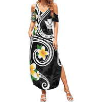 Kanaka Maoli Hawaii Plumeria Family Matching Summer Maxi Dress and Hawaiian Shirt Dancing Tentacles Black Style LT7 Mom's Dress Black - Polynesian Pride