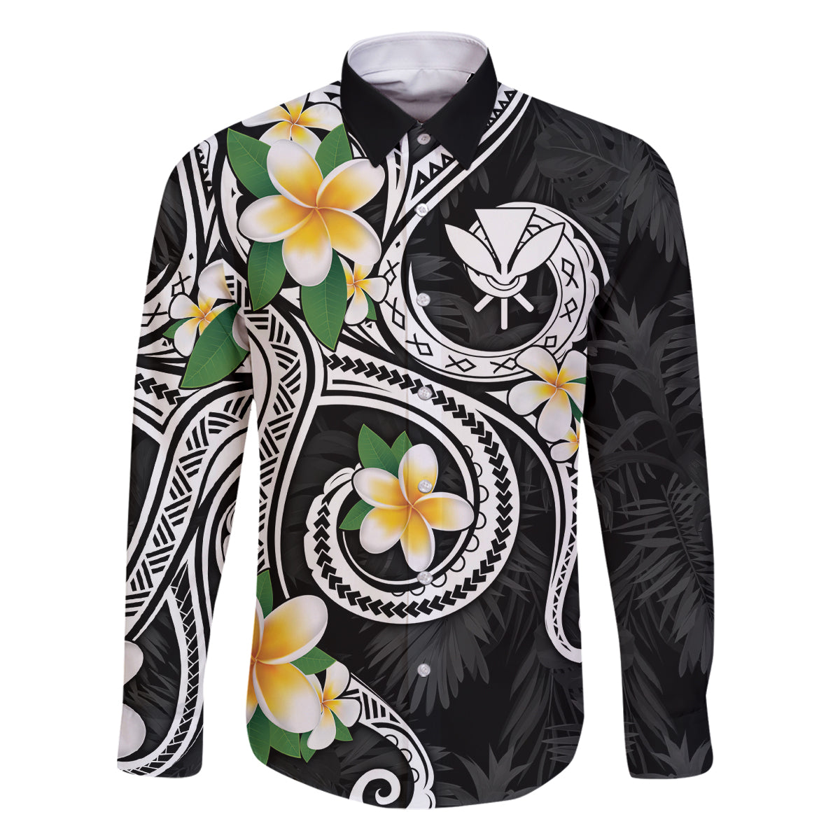 Kanaka Maoli Hawaii Plumeria Family Matching Tank Maxi Dress and Hawaiian Shirt Dancing Tentacles Black Style LT7 Dad's Shirt - Long Sleeve Black - Polynesian Pride