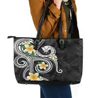 Kanaka Maoli Hawaii Plumeria Leather Tote Bag Dancing Tentacles Black Style LT7 - Polynesian Pride