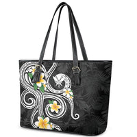 Kanaka Maoli Hawaii Plumeria Leather Tote Bag Dancing Tentacles Black Style LT7 - Polynesian Pride