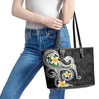 Kanaka Maoli Hawaii Plumeria Leather Tote Bag Dancing Tentacles Black Style LT7 - Polynesian Pride