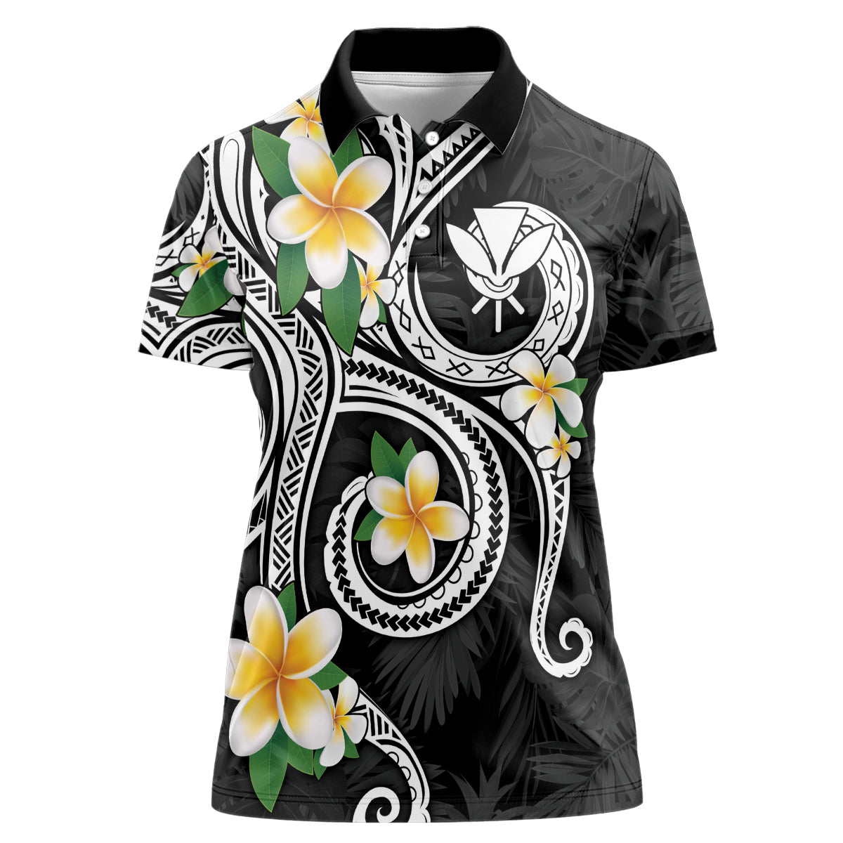 Kanaka Maoli Hawaii Plumeria Women Polo Shirt Dancing Tentacles Black Style LT7 Female Black - Polynesian Pride