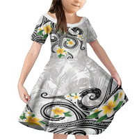 Kanaka Maoli Hawaii Plumeria Family Matching Mermaid Dress and Hawaiian Shirt Dancing Tentacles White Style LT7 Daughter's Dress White - Polynesian Pride