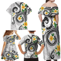 Kanaka Maoli Hawaii Plumeria Family Matching Off Shoulder Maxi Dress and Hawaiian Shirt Dancing Tentacles White Style LT7 - Polynesian Pride