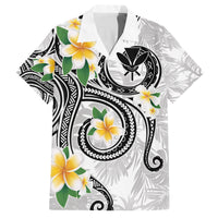 Kanaka Maoli Hawaii Plumeria Family Matching Off Shoulder Maxi Dress and Hawaiian Shirt Dancing Tentacles White Style LT7 Dad's Shirt - Short Sleeve White - Polynesian Pride