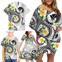 Kanaka Maoli Hawaii Plumeria Family Matching Off Shoulder Short Dress and Hawaiian Shirt Dancing Tentacles White Style LT7 - Polynesian Pride