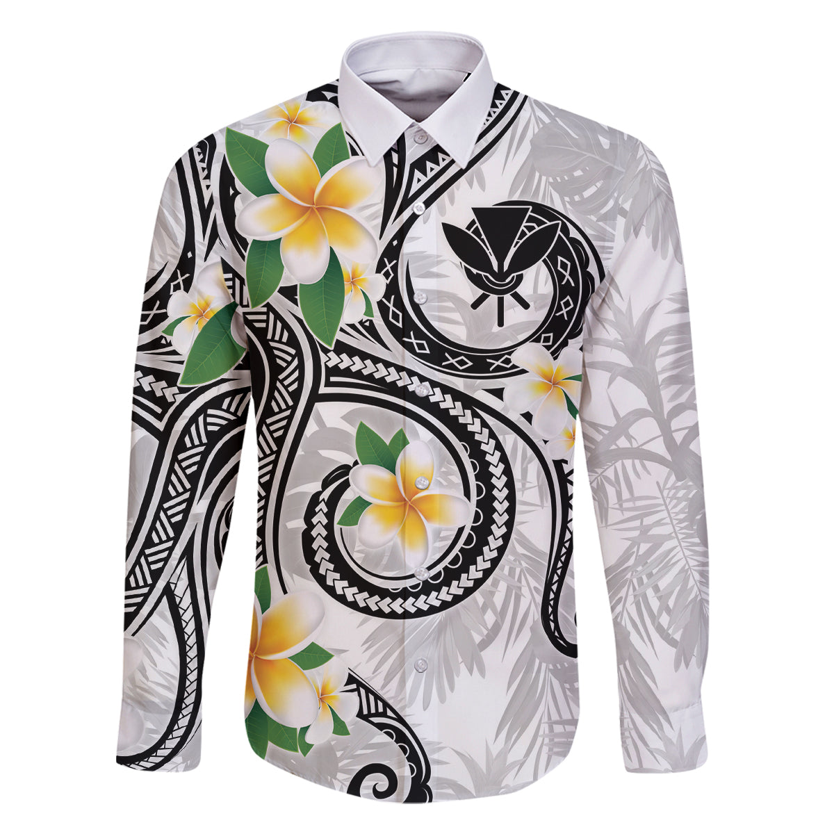 Kanaka Maoli Hawaii Plumeria Family Matching Off Shoulder Short Dress and Hawaiian Shirt Dancing Tentacles White Style LT7 Dad's Shirt - Long Sleeve White - Polynesian Pride