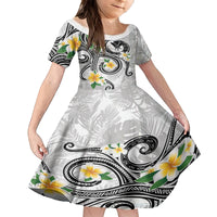 Kanaka Maoli Hawaii Plumeria Family Matching Puletasi and Hawaiian Shirt Dancing Tentacles White Style LT7 Daughter's Dress White - Polynesian Pride