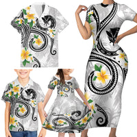 Kanaka Maoli Hawaii Plumeria Family Matching Short Sleeve Bodycon Dress and Hawaiian Shirt Dancing Tentacles White Style LT7 - Polynesian Pride