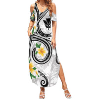 Kanaka Maoli Hawaii Plumeria Family Matching Summer Maxi Dress and Hawaiian Shirt Dancing Tentacles White Style LT7 Mom's Dress White - Polynesian Pride