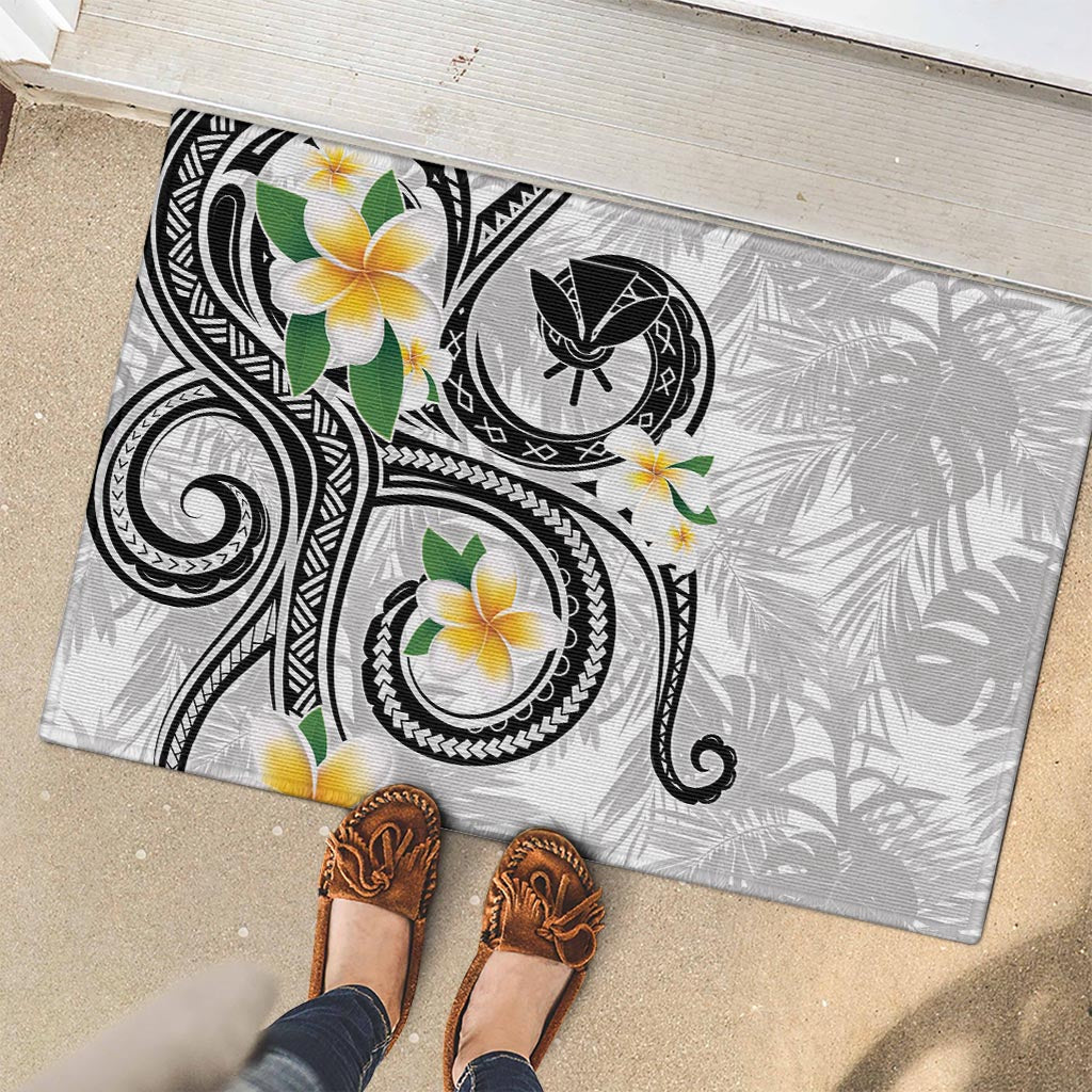 Kanaka Maoli Hawaii Plumeria Rubber Doormat Dancing Tentacles White Style