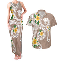 Kanaka Maoli Hawaii Plumeria Couples Matching Tank Maxi Dress and Hawaiian Shirt Dancing Tentacles Beige Style LT7 Beige - Polynesian Pride