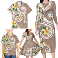 Kanaka Maoli Hawaii Plumeria Family Matching Long Sleeve Bodycon Dress and Hawaiian Shirt Dancing Tentacles Beige Style LT7 - Polynesian Pride