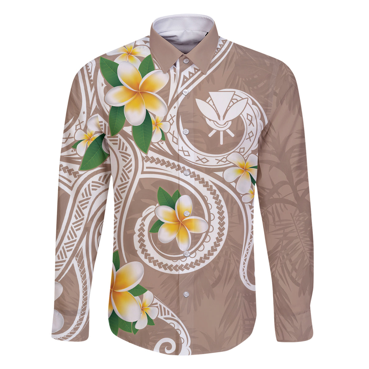 Kanaka Maoli Hawaii Plumeria Family Matching Off Shoulder Maxi Dress and Hawaiian Shirt Dancing Tentacles Beige Style LT7 Dad's Shirt - Long Sleeve Beige - Polynesian Pride