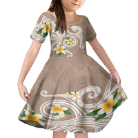 Kanaka Maoli Hawaii Plumeria Family Matching Off Shoulder Short Dress and Hawaiian Shirt Dancing Tentacles Beige Style LT7 Daughter's Dress Beige - Polynesian Pride