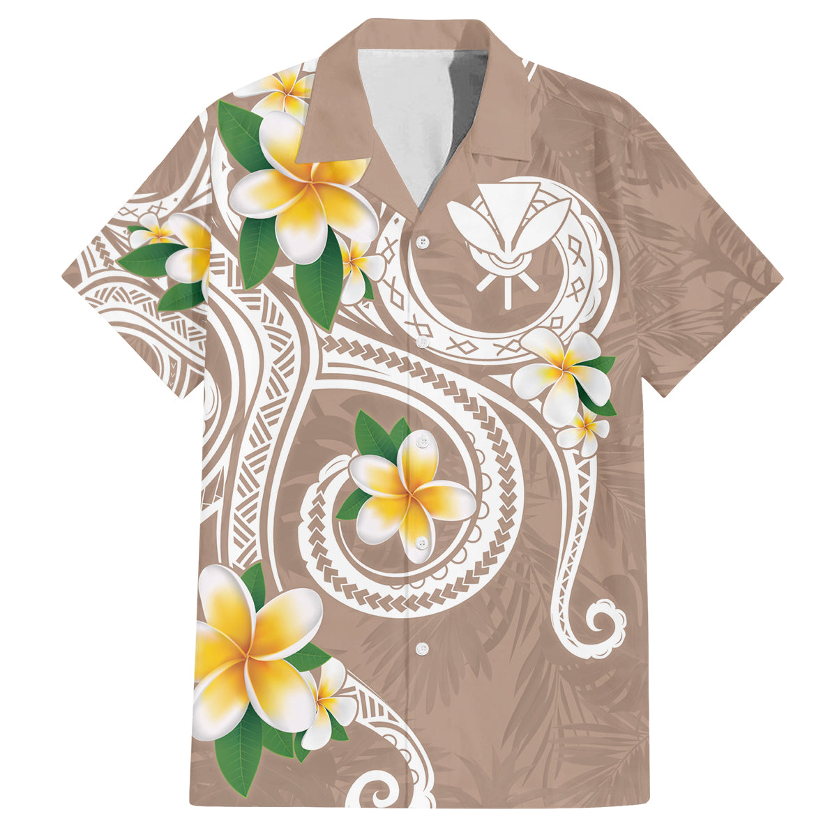 Kanaka Maoli Hawaii Plumeria Family Matching Off Shoulder Short Dress and Hawaiian Shirt Dancing Tentacles Beige Style LT7 Dad's Shirt - Short Sleeve Beige - Polynesian Pride